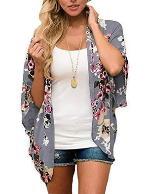 Women Floral Kimono Cardigan Chiffon Casual Loose Open Front Cover Up Tops (27 Colors)