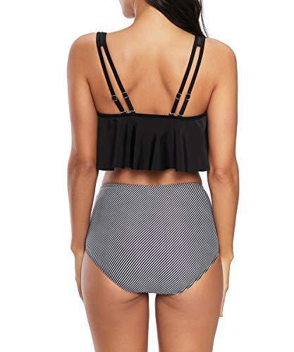 Bikini Swimsuit for Women High Waisted Swimsuits Tummy Control Two Piece Tankini Ruffled Top with Swim Bottom Bathing Suits