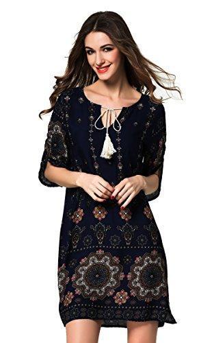 ARANEE Women's Bohemian Vintage Printed Loose Casual Boho Tunic Dress