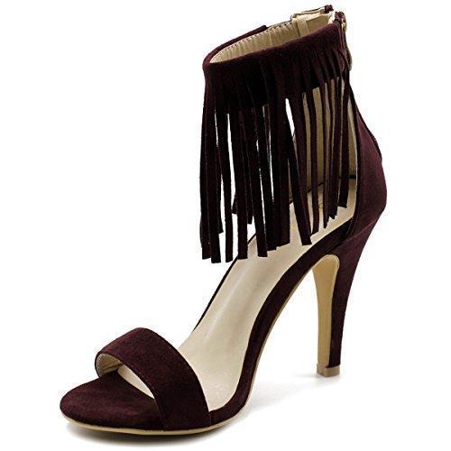 Ollio Women's Shoe Fringe Ankle High Pump Heel Sandals
