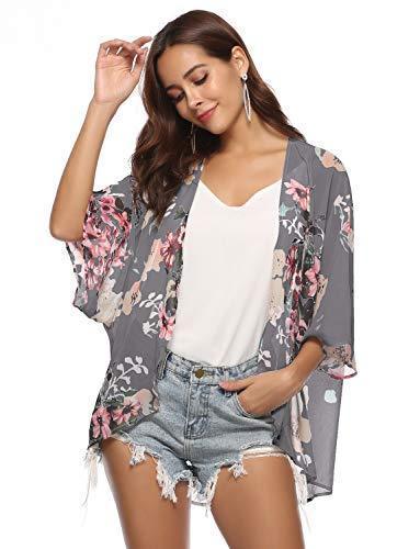 Women Floral Kimono Cardigan Chiffon Casual Loose Open Front Cover Up Tops (27 Colors)