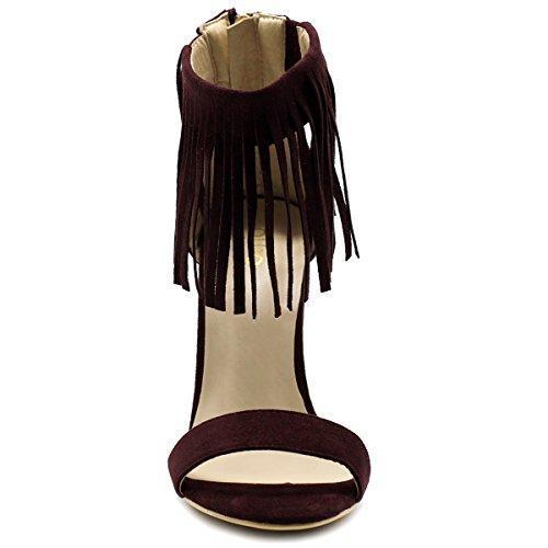 Ollio Women's Shoe Fringe Ankle High Pump Heel Sandals