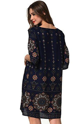 ARANEE Women's Bohemian Vintage Printed Loose Casual Boho Tunic Dress