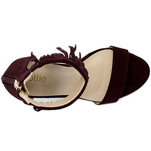 Ollio Women's Shoe Fringe Ankle High Pump Heel Sandals
