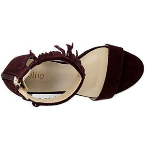 Ollio Women's Shoe Fringe Ankle High Pump Heel Sandals