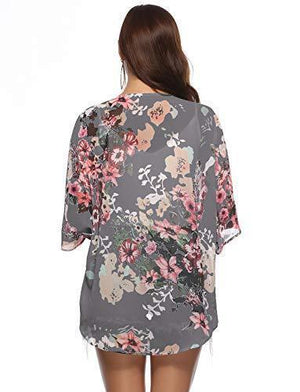 Women Floral Kimono Cardigan Chiffon Casual Loose Open Front Cover Up Tops (27 Colors)