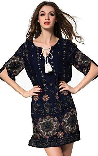 ARANEE Women's Bohemian Vintage Printed Loose Casual Boho Tunic Dress