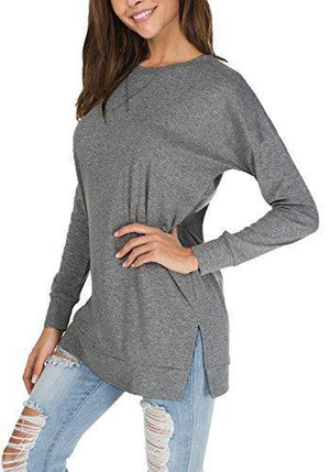 levaca Women's Fall Long Sleeve Side Split Loose Casual Pullover Tunic Tops