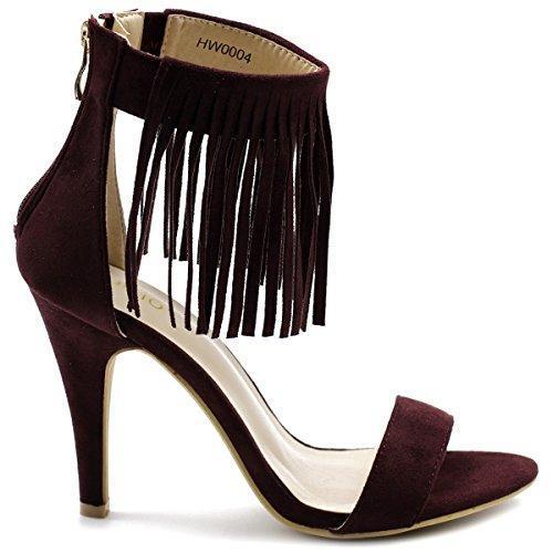 Ollio Women's Shoe Fringe Ankle High Pump Heel Sandals