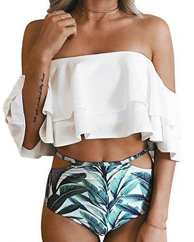 Tempt Me Women Two Piece Swimsuit High Waisted Off Shoulder Ruffled Bikini Set