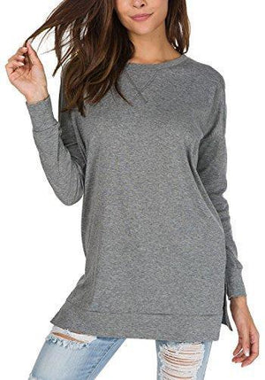 levaca Women's Fall Long Sleeve Side Split Loose Casual Pullover Tunic Tops
