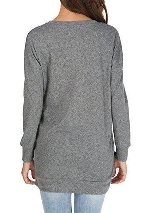 levaca Women's Fall Long Sleeve Side Split Loose Casual Pullover Tunic Tops