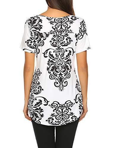 Women's Paisley Printed Long Sleeve Henley V Neck Pleated Casual Flare Tunic Blouse Shirt