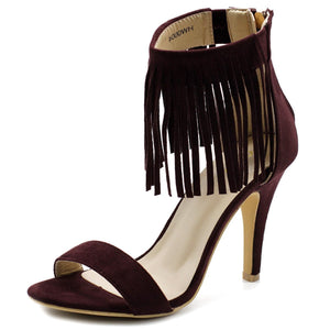 Ollio Women's Shoe Fringe Ankle High Pump Heel Sandals