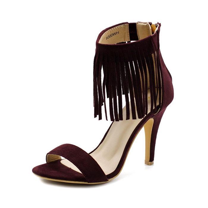 Ollio Women's Shoe Fringe Ankle High Pump Heel Sandals